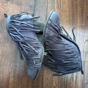 Fringe Suede Ankle Boots - Charcoal